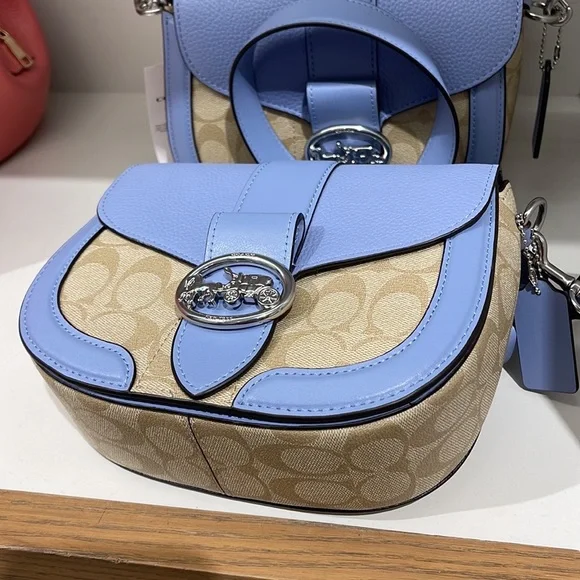 Coach Georgie Saddle Bag In Signature Canvas Light Khaki / Marble Blue - Picture 14 of 16